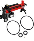 Heavy Duty Log Splitter Seal Kit for 4 to 8 Ton Electric Hydraulic Splitters with rubber pump seal next to red log splitter