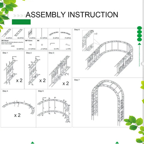 Assembly instructions for sturdy black metal garden arbor trellis for climbing plants and flowers, outdoor wedding arch for ceremony