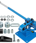 Beefy Manual Bender For 1 To 2 Inch Round And Square Metal Bars With 7 Bending Dies, Hand Crank shown with attachments