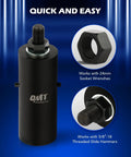 Front view of Orion Motor Tech ball joint tool, black cylindrical puller with top bolt and OMT logo