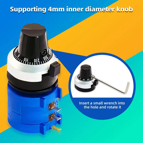 3590S-2-501L 500 Ohm 10-Turn Rotary Wire-Wound Precision Potentiometer, 2-Pack with Knob and Wrench, Compact 22x38mm
