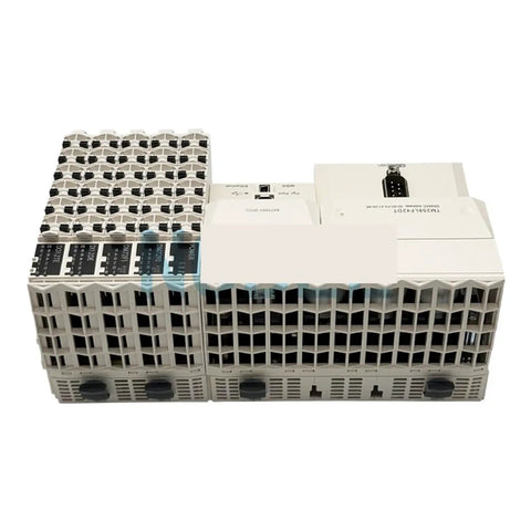 Industrial PLC Logic Controller TM258LF42DT For Automation, front view of compact DIN rail module with flexible IO