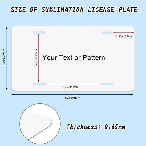 Diagram showing dimensions of 10 Pack Sublimation License Plate Blanks 12x6 Inches 0 65mm Thick White Aluminum