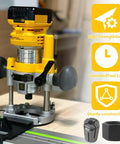 Beefed-Up Precision Machined Router Collet Kit for Dewalt DW621 DW618 and 1613-1618 Series All-Metal Build Replacement Part 326286-04 2610906283 Tight Tolerance Smooth and Accurate Routing Every Time with router shown in use.