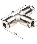 One Quarter Inch Push To Connect Union Tee Fittings 3 Way Nickel Plated Brass Quick Connects For Air Water Steam Lines 2 Pack 290 PSI Minus