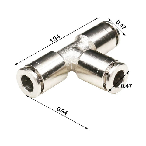 One Quarter Inch Push To Connect Union Tee Fittings 3 Way Nickel Plated Brass Quick Connects For Air Water Steam Lines 2 Pack 290 PSI Minus