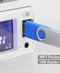 Bluetooth Marine Receiver Stereo 12V Single DIN In Dash Boat Radio With Digital LCD showing USB port with drive inserted