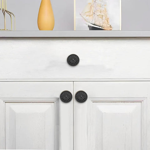 Six Pack Matte Black Cabinet Knobs Zinc Alloy Round Cupboard Drawer Pulls For Dresser Wardrobe And Closet Vintage Vibe Hardware