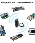 Long Range 915MHz LoRa Antenna With Magnetic Base, SMA Male Connector, IPEX Extension Cable, For Trunk Car Mount, ESP32 LoRa V3 Dev Board, 915MHz Module displayed alongside compatible boards.