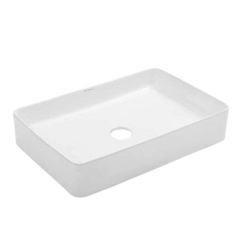 24 Inch Rectangle Ceramic Vessel Sink for Above Counter Install, Slick Modern Look, Scratch Resistant Non Porous Ceramic, Durable Bathroom Vanity Fixture, Faucet Not Included, Easy Clean