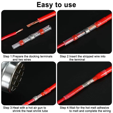 125 Pcs Heavy Duty Heat Shrink Solder Seal Wire Connectors Kit With Waterproof Butt Terminals And Solders Sleeves For Marine Automotive Boat Wiring Splice Joints In Red Blue White And Yellow Sizes, step-by-step use