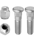Four Piece M12x1.5 Wheel Lug Stud Nut Set For Front And Rear Install Steel Construction Rust Resistant High Strength Fits Santa Fe Sonata Forte Rio Replaces OEM 52950-14140 52950-M1000, showing two bolts and nuts