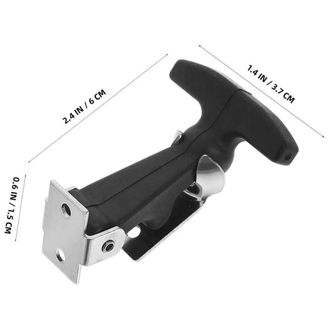5 Pack Flexible Rubber T-Handle Draw Latches With Hood Lock, angled view showing dimensions, heavy-duty rubber construction