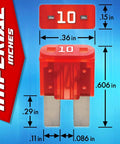 Auto Micro2 Fuse Kit 120 Piece With Fuse Puller 10A dimensions and design in transparent nylon housing