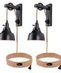 Dimmable Plug In Wall Sconces With 15Ft Pulley Cords Vintage Hanging Lamps Black Set Of Two Dope On Off Switch For Bedroom Living Room Hotel Dining Area