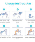 Instructions for Portable Travel Bidet Sprayer For Personal Hygiene On The Go usage, detailing battery setup and water filling.