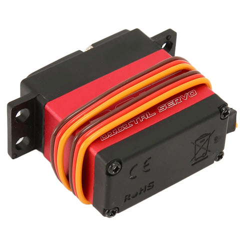 Heavy Duty Full Metal Gear 20 Kg Digital Servo Featuring Smooth Core Motor Drive And Badass Precision Control On Custom RC Builds and Trail Crawlers, showing red and black aluminum case.