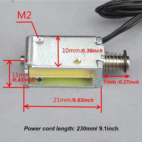 12V DC Micro Push Pull Solenoid Actuator With 4mm Stroke showing size dimensions for linear motion in automation projects
