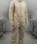 Canvas Sandblasting Suit With Hood Full Body Dustproof Workwear For Grinding And Sanding In Factory Workshops Hardcore Protection And Comfortable Fit Durable Grit Proof Coverall For Maintenance Jobs beige hooded coverall on mannequin in workshop