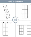 Installation steps for Double Barn Door Set 72 By 96 Inches With 12 Feet Hardware Kit Includes Two 36 By 96 Clear Tempered Glass Panels