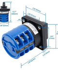 Three Phase Rotary Changeover Switch 40A 660V With 12 Terminal Universal Cam Selector, side view showing dimensions.
