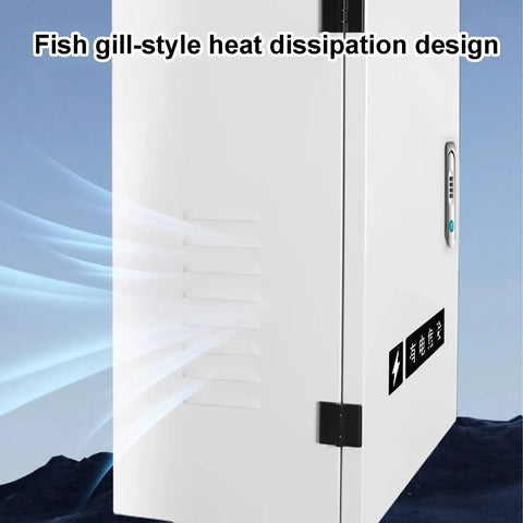 Beat The Elements Lockable Weatherproof Enclosure For Floor Standing Outdoor Electric Vehicle Charging Station Housing with heat dissipation vents.