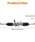EZGO RXV Golf Cart Steering Gear Box Assembly Rack And Pinion For 2008 Up Gas And Electric Carts With Tie Rod Ends Replacement OEM 601500 618329 Beefed Up For Smooth Handling And Reduced Steering Play, shown in full view with dimensions labeled at 690 mm and 88 mm.