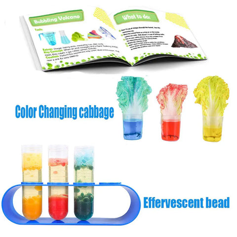 Kids Science Experiment Kit With Hands On Lab Coat Dress Up Costume For Role Play And STEM Learning Fun Gift with color-changing cabbages and test tubes