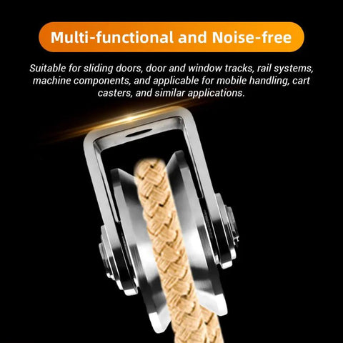 V Groove Wheel Pulley For Material Handling And Moving Jobs 201 Stainless Steel Silent Pulley Block close-up with rope