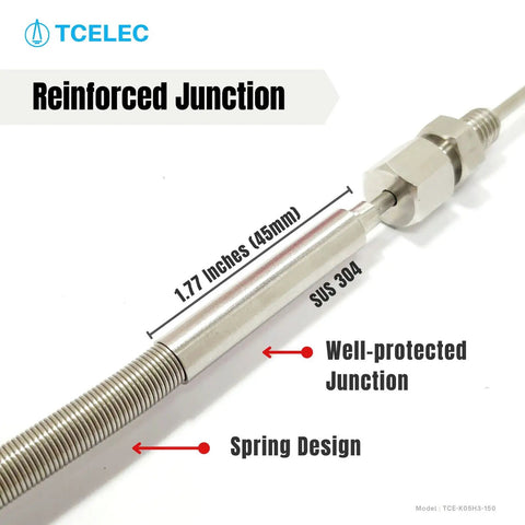 K Type Metal Thermocouple Sensor Probe With Fitting Screw For High Temperature Furnaces And Roasters, 1.77 inch junction