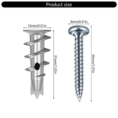Heavy Duty Drywall Screws And Anchors Kit With Self Drilling No Prep Install 200 Sets Built To Last Yellow Zinc Plated Carbon Steel Rust Resistant Wall Fixing Hardware For Cabinets Shelves TV Mounts And More, 31mm anchor and 35mm screw size