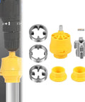 Durable Pvc Pipe Threader Kit With Electric Drill Compatible Die Set showcasing yellow and silver components for easy plumbering thread cutting.