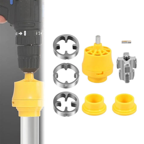 Durable Pvc Pipe Threader Kit With Electric Drill Compatible Die Set showcasing yellow and silver components for easy plumbering thread cutting.