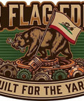 Emblem with a bear holding a California flag above gears, titled 'Bear Flag Edition' with text 'Built for the Yard'.