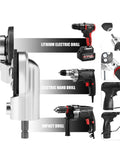 Electric Drill Attachment Nibbler Tool, Metal Sheet Plate Cutter Punch For Free Cutting Sawing Light Grey with drill types displayed.