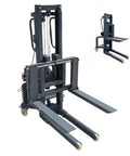 Heavy Duty Electric Pallet Stacker Forklift With Remote Control 661 Lbs Capacity Adjustable Forks Manual Pallet Truck Dolly For Warehouse Industrial Use 1.6 Meter Lifting Height Smooth Operation showing front view with forks.