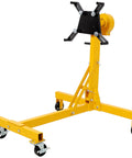 Heavy Duty 1000 Pound Engine Stand With Slick Rolling Wheels 360 Degree Rotation, durable yellow metal frame for garage repairs.