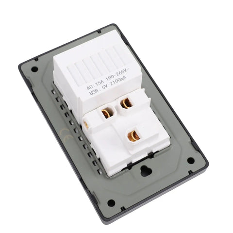 Heavy Duty 3 Prong Wall Outlet With Quick Charge Usb Ports Built Like A Tank Polycarbonate Faceplate, top view of dual outlet.