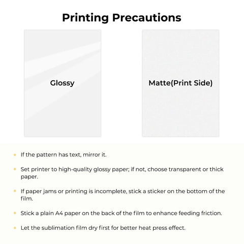 Printing precautions for Printable Sublimation Heat Transfer Film For Phone Cases And Mugs, 20 Pack 3D Sublimation Sheets