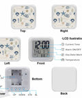 Straight Up Silent Nautical Starfish Led Digital Alarm Clock Featuring Warm Nightlight And Room Temp Sensor Dead Quiet Square Desk Watch with LCD display showing time and temperature.