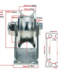 Top Shelf Heavy Duty Track Wheel Featuring Double Ball Rollers Built Tough From 304 Stainless Steel Directional Sheave Pulley dimensions with measurements.