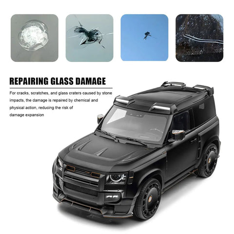 2 Pack Windshield Repair Kit With Glass Repair Liquid For Quick Fix Of Cracks And Rock Chips, damage examples, and SUV