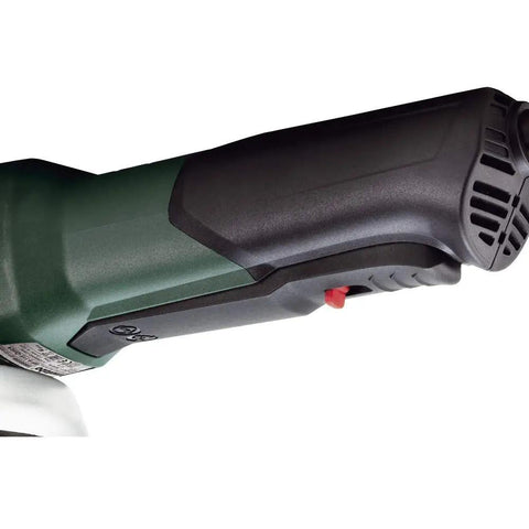 Close-up of handle and paddle switch on Heavy Duty 5 Inch Angle Grinder With 13.5 Amp Motor And 11000 RPM Electronic Speed Stabilization.