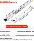 Beefed Up Heavy Duty Full Extension Drawer Slides Set for Cabinets and RVs, 53mm wide side mount, 1250mm length, ball bearing rails