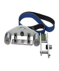 Heavy Duty 72X2 Inch Industrial Belt Sander Machine With Variable Speed For Knife Sharpening Rust Removal And Metal Polish with blue belt and rollers.