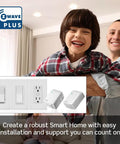 Slick Z Wave Smart Dimmer Switch In Classic White Design, showcasing family using smart home technology together.