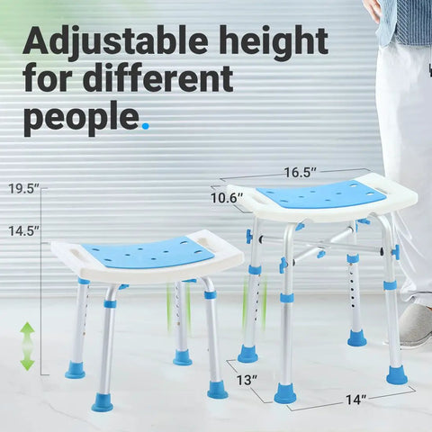 Heavy Duty Bariatric Shower Chair With 500lb Capacity, six height adjustable tubes in different positions on display