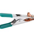 Super Heavy Duty 300A Welding Ground Clamp With Premium Copper Build for Rock Hard Grip And High Current Stability In Submerged Units Plus Extra Strong Conductor For Any Serious Job Worth Doing, featuring a copper jaw and plastic grips.