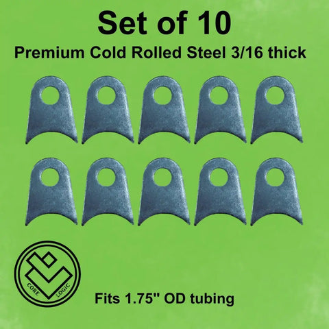 Suspension Tabs Set Of 10 For Roll Cage Radius And Crawler Radius, Heavy Duty Metal Tabs For Seat Belts, Chassis Mounts, Hot Rod And Street Rod Builds, 3/16 steel, 1.75 OD tubing