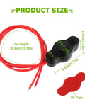 12V Waterproof Push Button Switch With Quick Connector shown with dimensions and red wiring, includes dust cover and 3M tape
